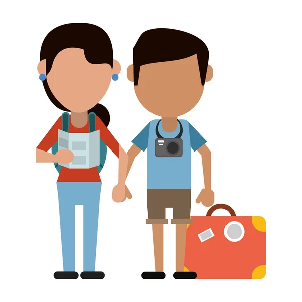 Pareja de turistas avatar dibujos animados — Vector de stock