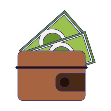 M-cüzdan para ile sembol izole mavi çizgiler