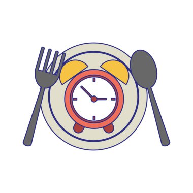 Restoran çanak çatal ve çalar saat mavi çizgili