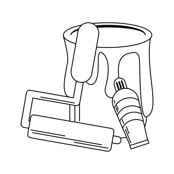 Seau à peinture avec goupille de refroidissement et flacon pulvérisateur en noir et blanc — Image vectorielle