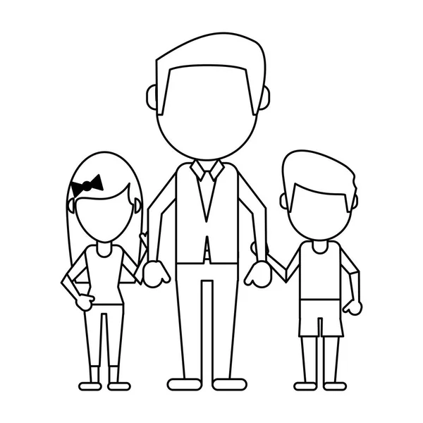 Семейный аватар безликий мультфильм в черно-белом — стоковый вектор