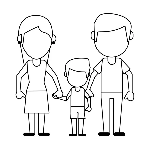 Keluarga avatar kartun tanpa wajah dalam hitam dan putih - Stok Vektor