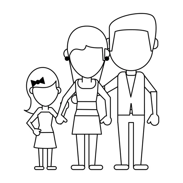 Familie avatar gezichtsloze cartoon in zwart-wit — Stockvector