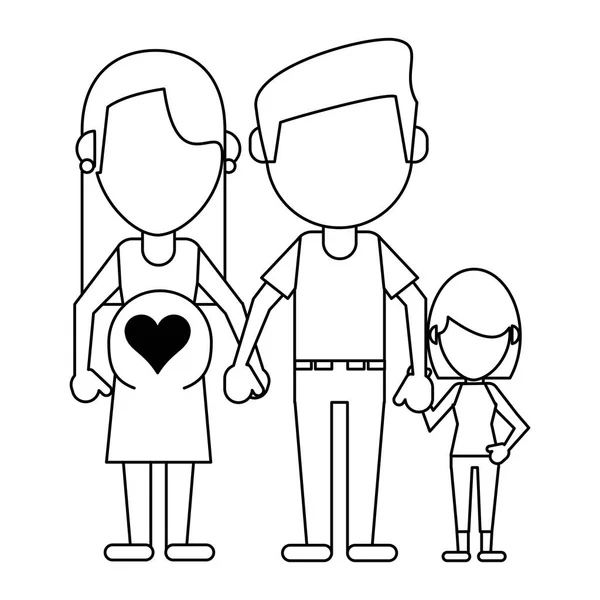 黑色和白色的家庭头像不露面的漫画 — 图库矢量图片