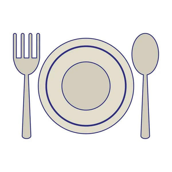 Блюдо с ложкой и вилкой синие линии — стоковый вектор