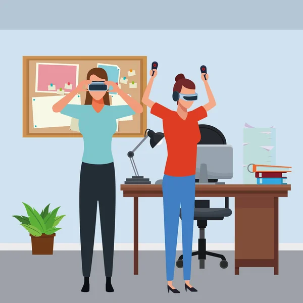 仮想現実の眼鏡で遊んでの人々 — ストックベクタ