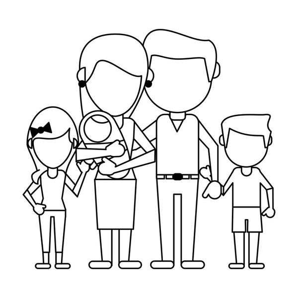 Family avatar faceless cartoon in black and white — Stock Vector