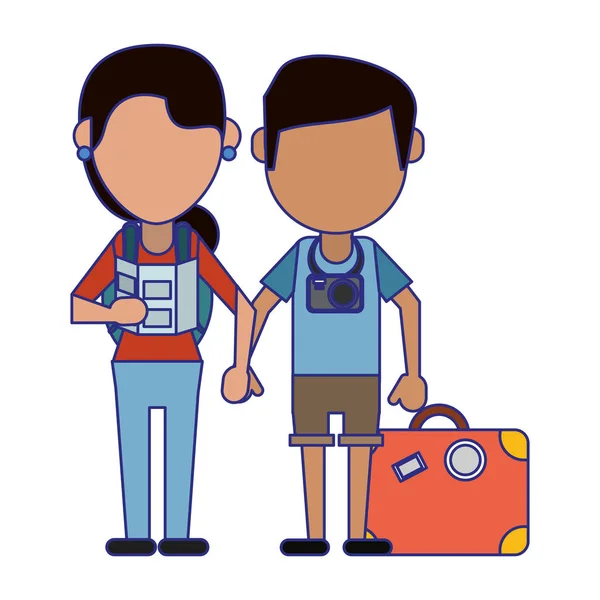 Par av turister avatar tecknad blå linjer — Stock vektor