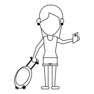 Turist kadın avatar siyah beyaz