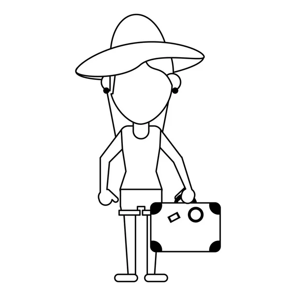 Avatar femme touristique en noir et blanc — Image vectorielle