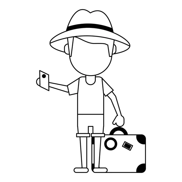 Avatar touriste en noir et blanc — Image vectorielle