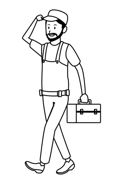 Trabajador con caja de herramientas — Vector de stock