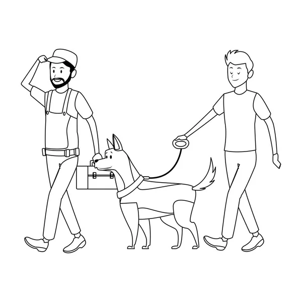 Работник и мужчина с собакой — стоковый вектор