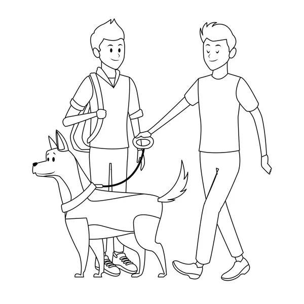 Étudiant et homme avec chien — Image vectorielle
