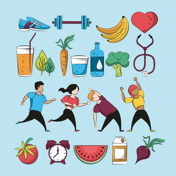 Fitness ve sağlıklı gıda koleksiyonu — Stok Vektör