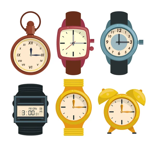 Relojes y colección de relojes de pulsera — Vector de stock