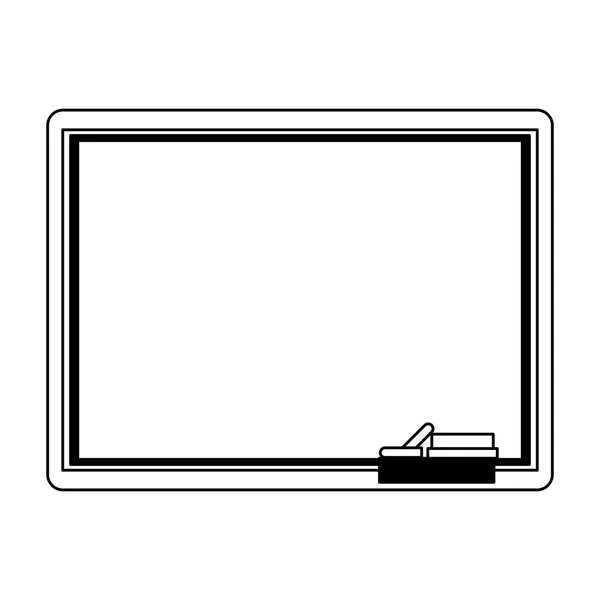 Tableau blanc avec craies et gomme en noir et blanc — Image vectorielle