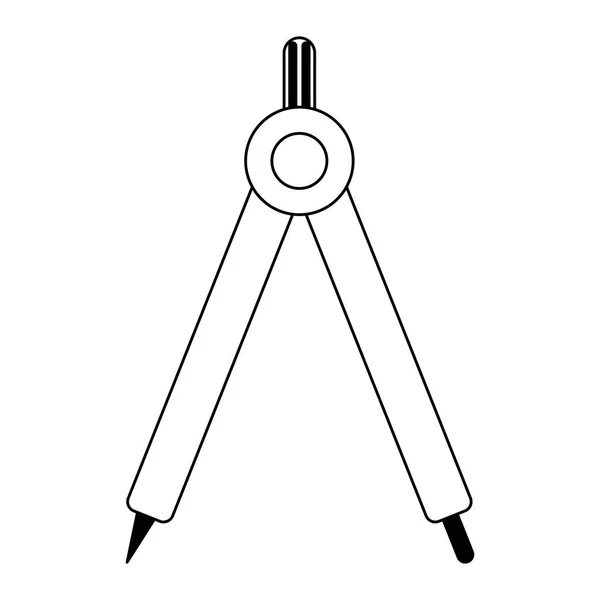 Kompass geometriska redskapen tecknad i svart och vitt — Stock vektor