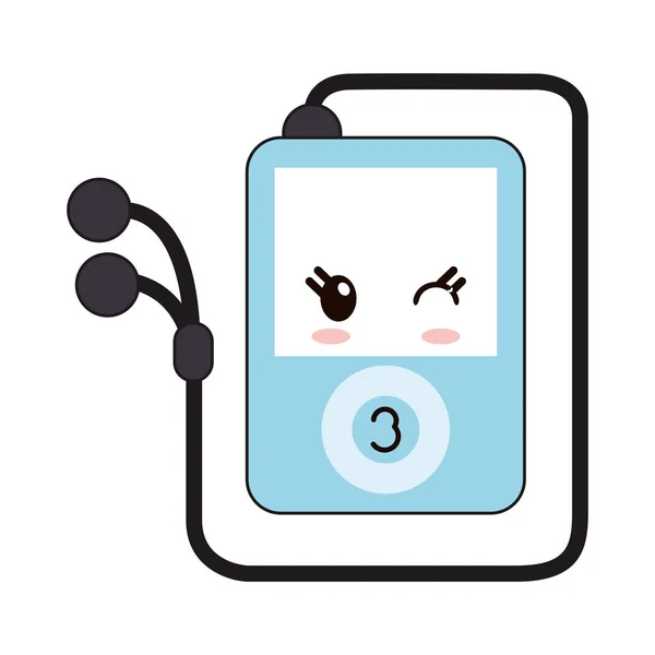 Reproductor de música con auriculares kawaii dibujos animados — Vector de stock