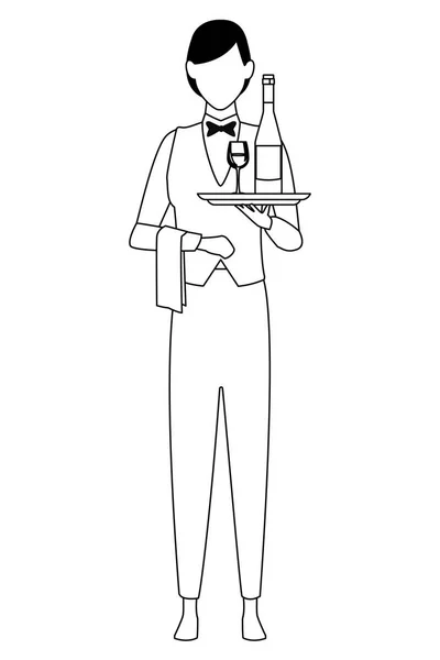 Servitören restaurang avatar yrke i svart och vitt — Stock vektor