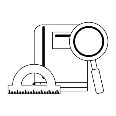Okul gereçleri ve malzemeleri siyah beyaz