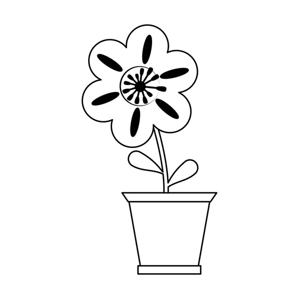 Цветок в горшочке, карикатура черно-белая — стоковый вектор