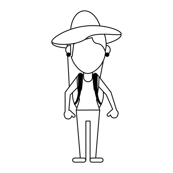 Touristin avatar in schwarz und weiß — Stockvektor