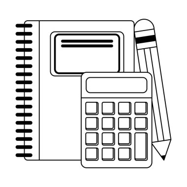 Okul gereçleri ve malzemeleri siyah beyaz