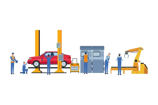 Indústria automóvel fabricação desenhos animados —  Vetores de Stock