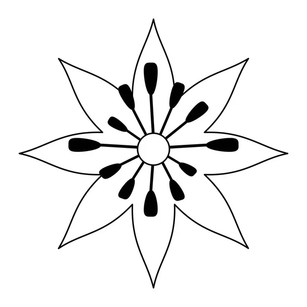 Krásná květina kreslený, samostatný černá a bílá — Stockový vektor