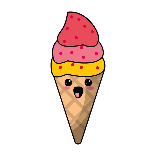 Sorvete cone kawaii desenhos animados —  Vetores de Stock