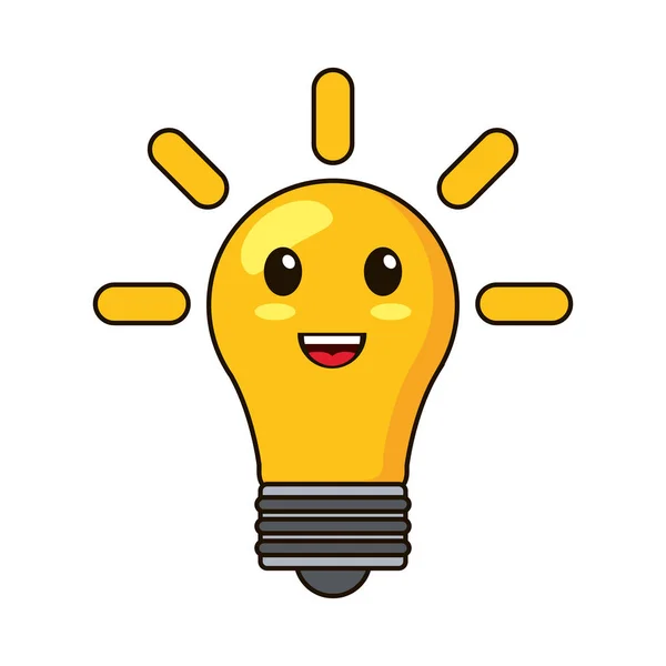 Luz da lâmpada sorridente kawaii desenhos animados — Vetor de Stock