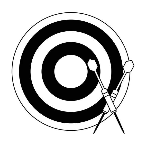 Dartboard with bow arrows in black and white — Stock Vector