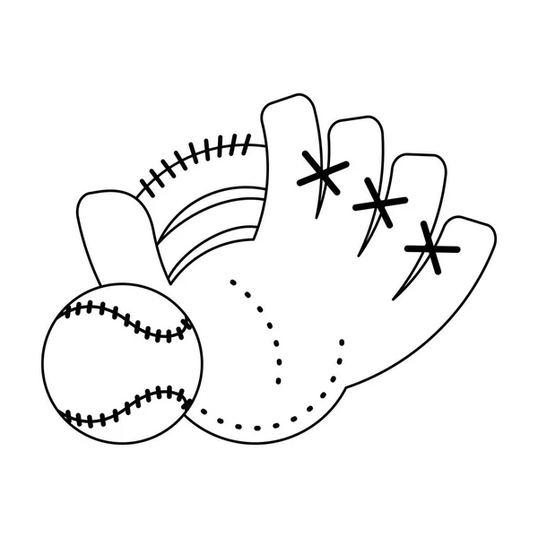 Baseball lederen handschoen met bal cartoon in zwart-wit — Stockvector