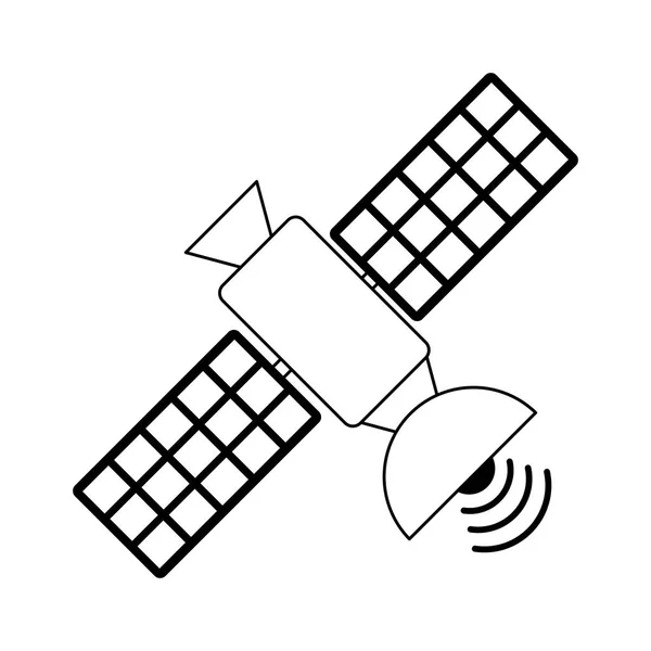 İletişim uydu teknolojisi siyah ve beyaz izole — Stok Vektör