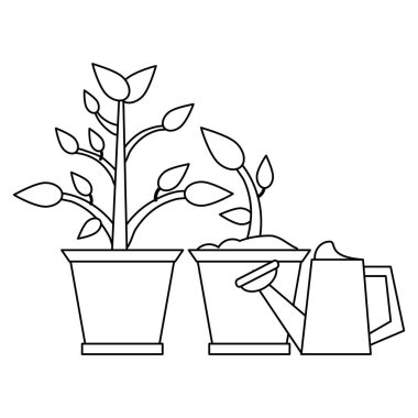 Bahçe Bitkileri ve araçları siyah ve beyaz