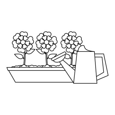 Bahçe Bitkileri ve araçları siyah ve beyaz