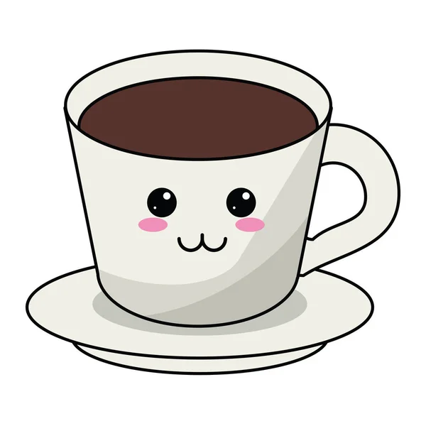 Taza de café en el plato de dibujos animados kawaii — Archivo Imágenes Vectoriales