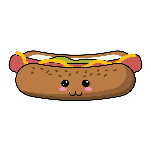 Hot dog fast food kawaii kreskówka — Wektor stockowy