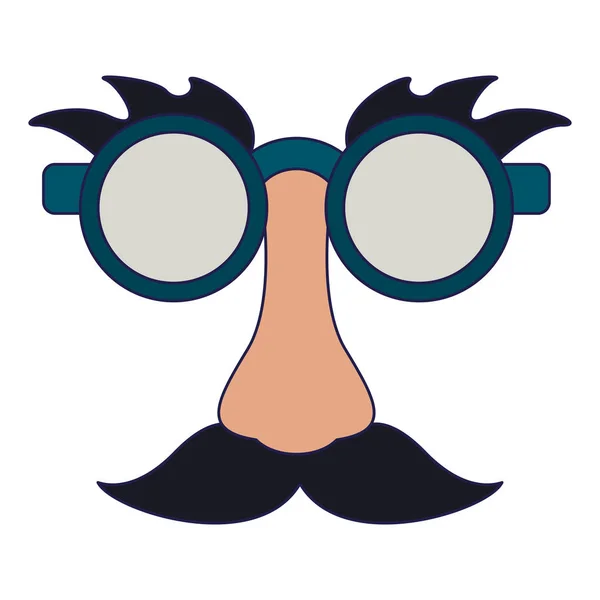 Glasses and mustache with nose joke blue lines — Stock Vector