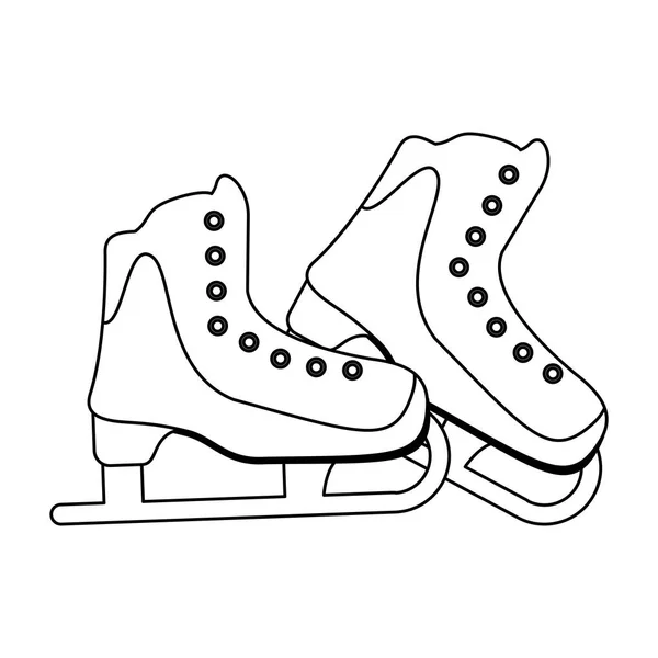 Chaussures de patins à glace équipement en noir et blanc — Image vectorielle