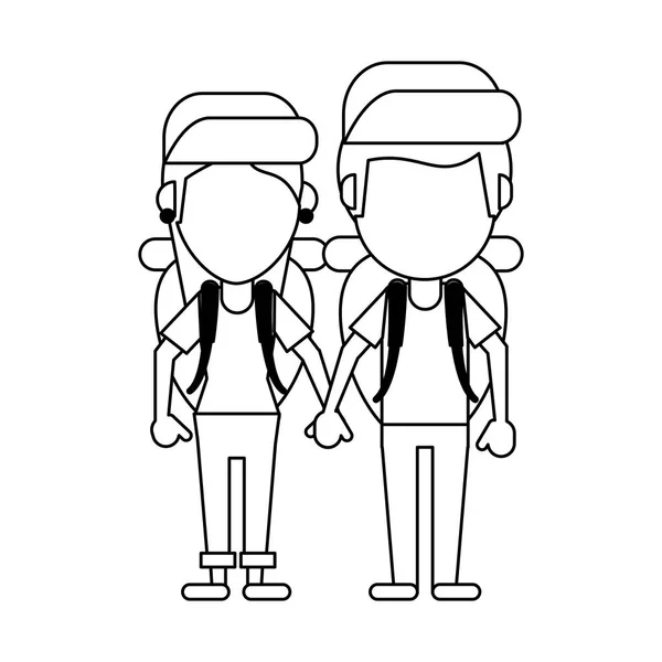 Par av turister avatar tecknad i svart och vitt — Stock vektor