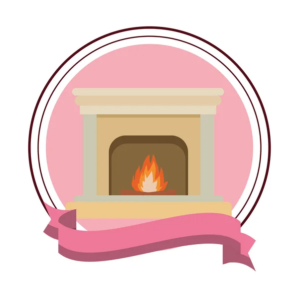 Classic fireplace icon round icon — Stock Vector