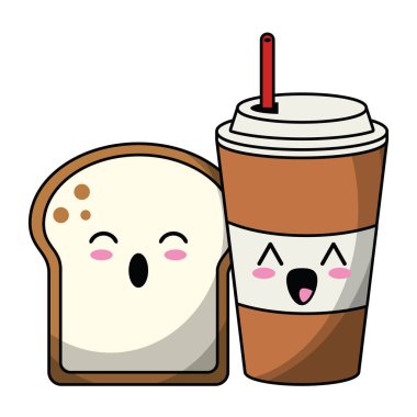 Ekmek ve kahve Kupası kawaii çizgi film