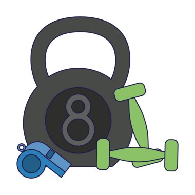 Kettlebell wwith dumbell ve düdük mavi çizgiler