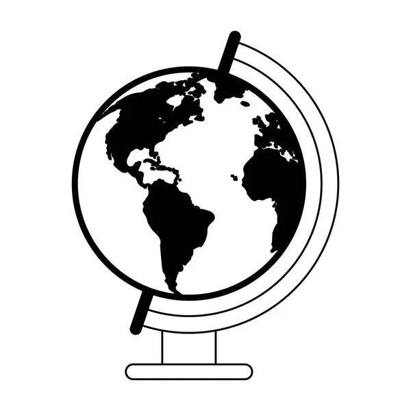 Mundo globo terráqueo símbolo en blanco y negro — Vector de stock