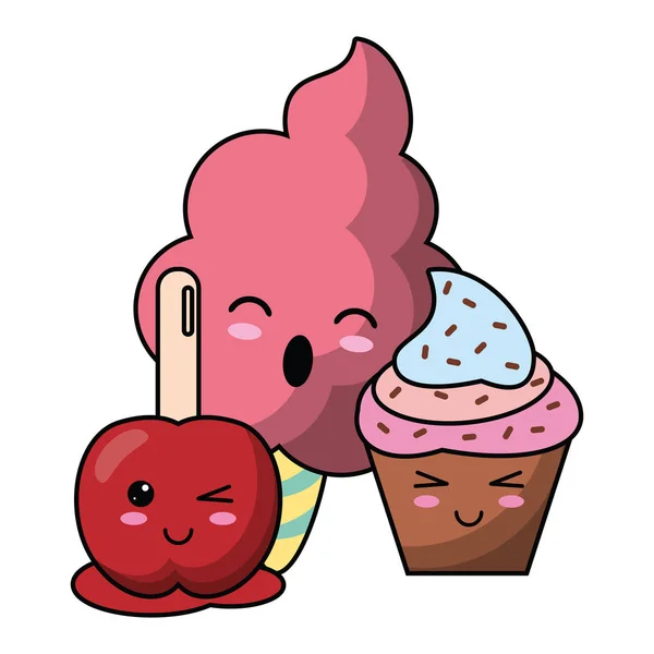Süßigkeiten und Desserts kawaii cartoon — Stockvektor