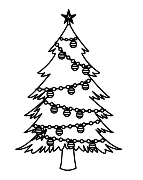 Ícone árvore de natal isolado preto e branco — Vetor de Stock