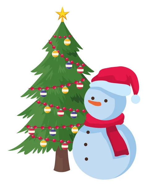 Homem de neve e árvore de Natal — Vetor de Stock