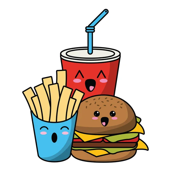 Fast food kawaii desenhos animados — Vetor de Stock